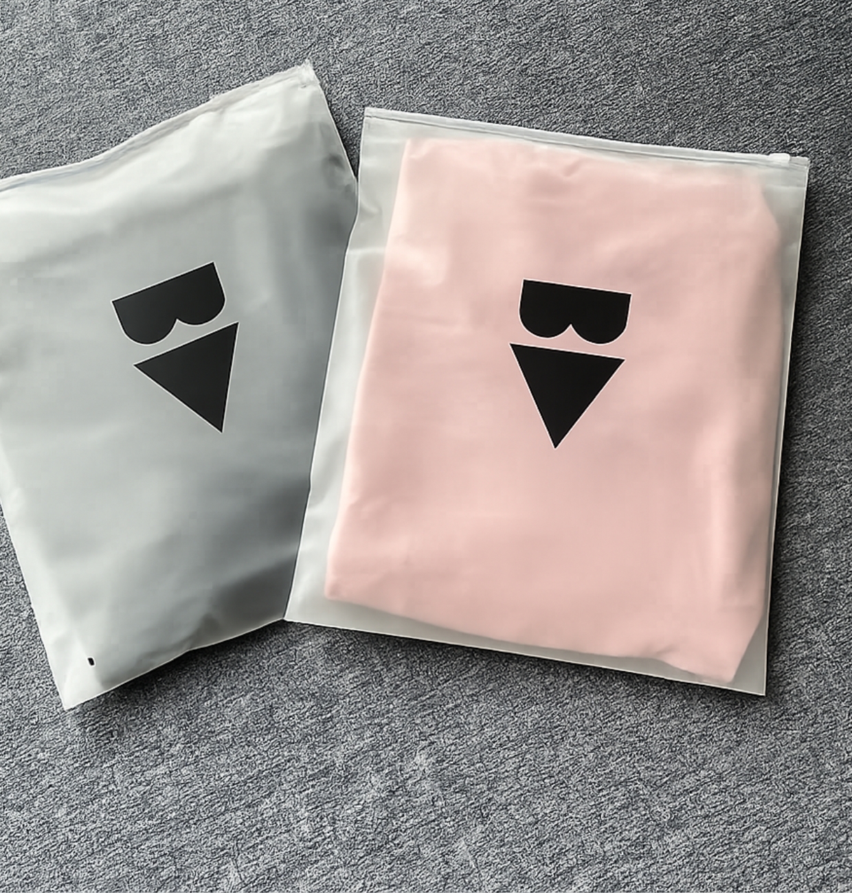 BodyVista frosted packaging bags in grey and pink