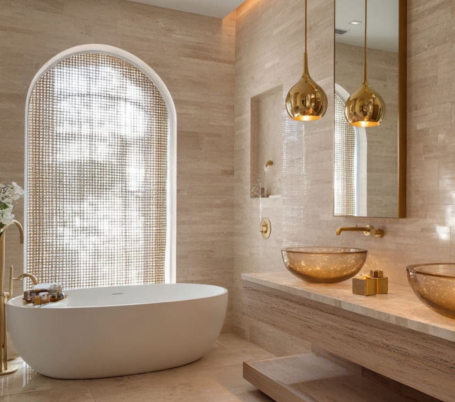 Luxury bathroom with brushed gold fittings